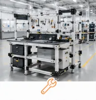 Estaciones de trabajo y bancos de mantenimiento fabricados con infraestructura modular industrial VERSATIX para talleres y centros de servicio técnico.