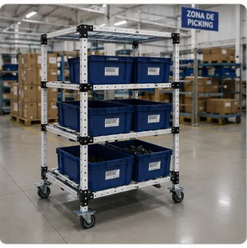 Flow Rack Industrial Heavy Duty para logística interna, preparación de pedidos y operaciones de picking industrial.