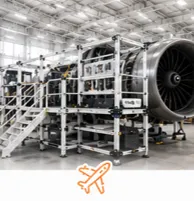 Infraestructura modular Heavy Duty VERSATIX para mantenimiento aeronáutico, ensamble de componentes y estaciones técnicas para la industria aeroespacial.