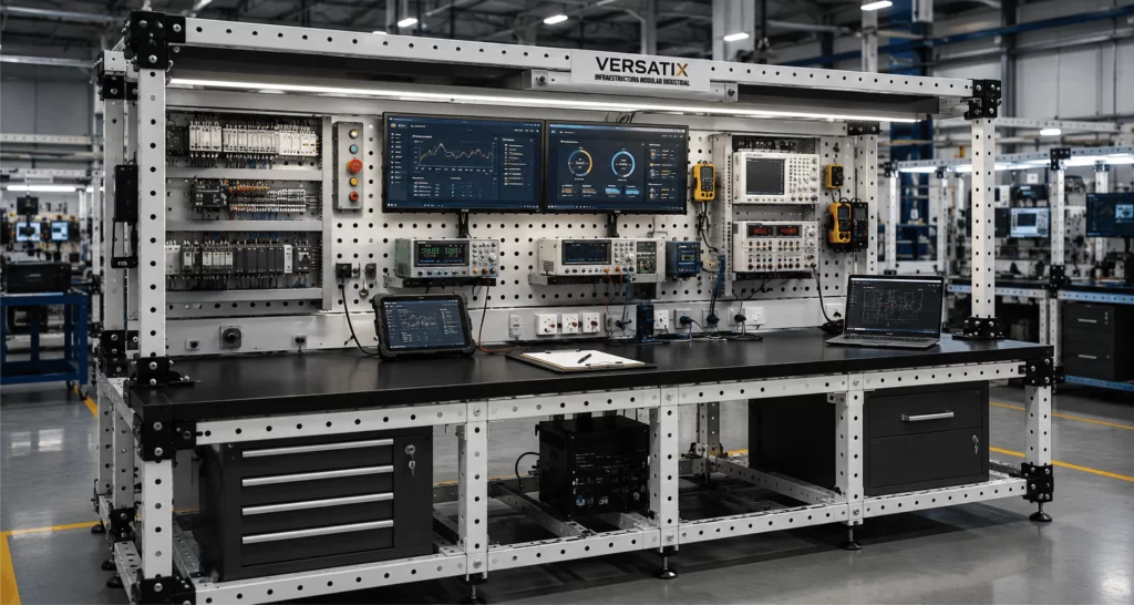 Bancos de pruebas industriales modulares VERSATIX para validación, ensayos y control de calidad en procesos industriales.