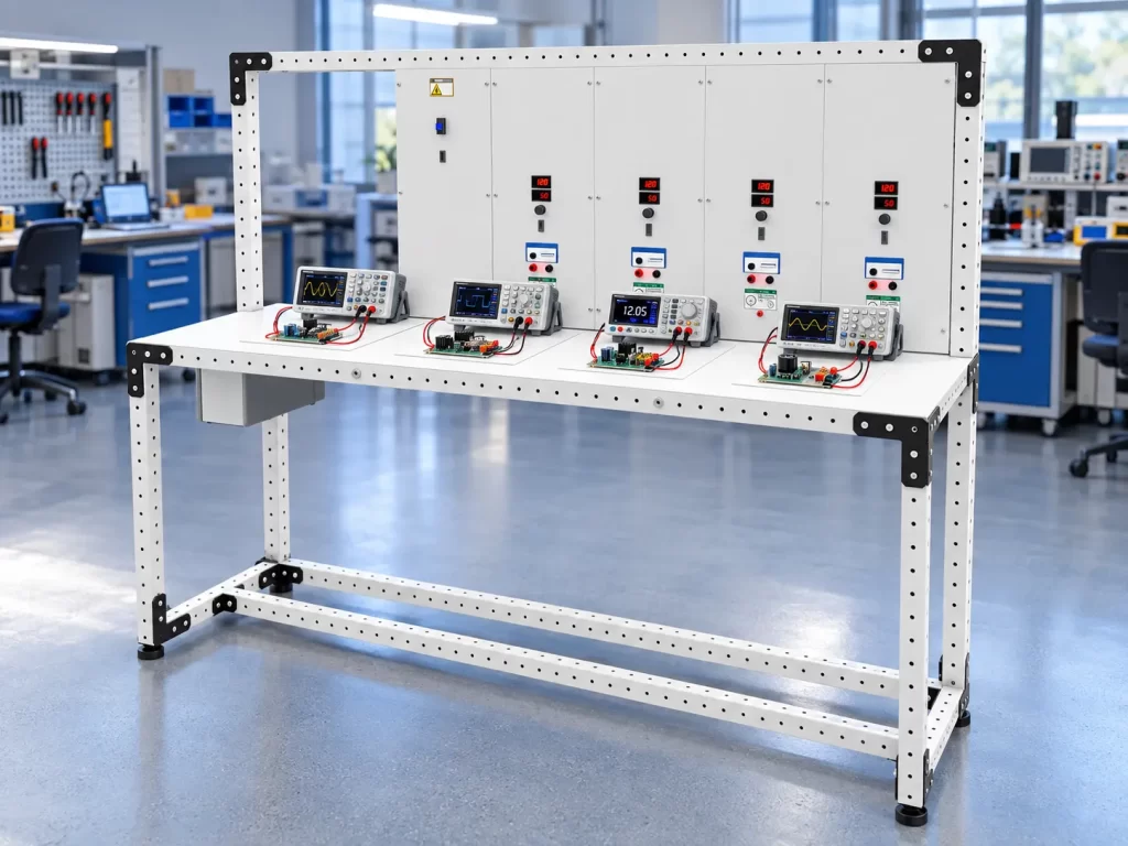 Banco de pruebas eléctricas de cuatro puestos con instrumentación