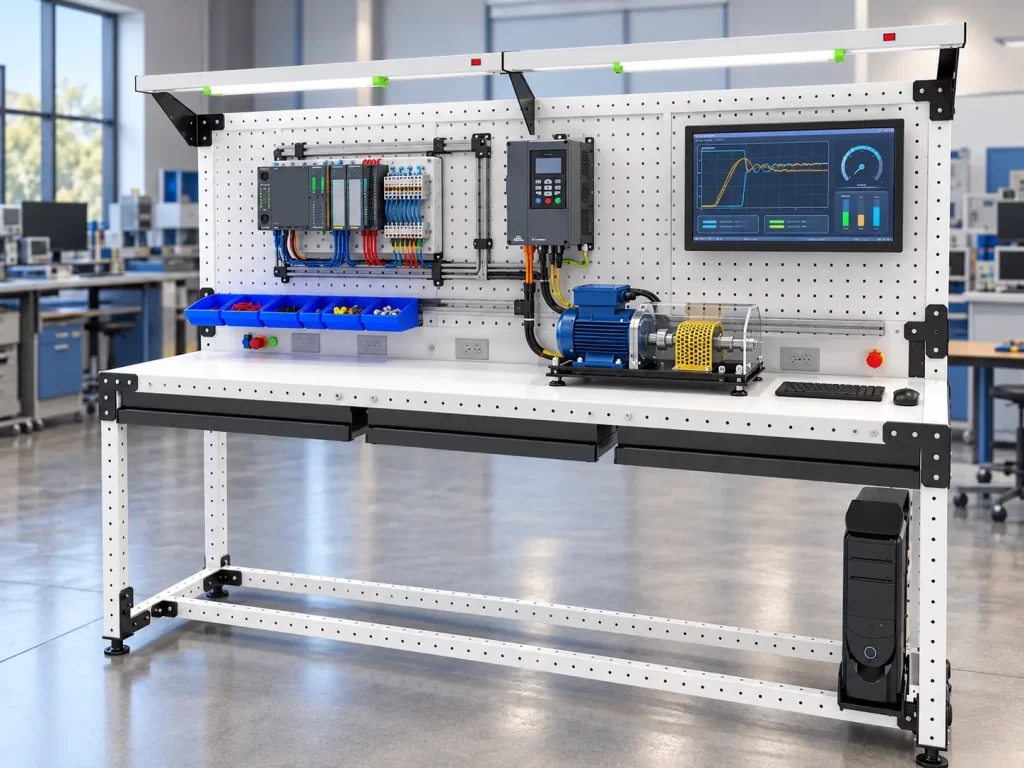 Estación de automatización con PLC, variador de velocidad y motor de inducción